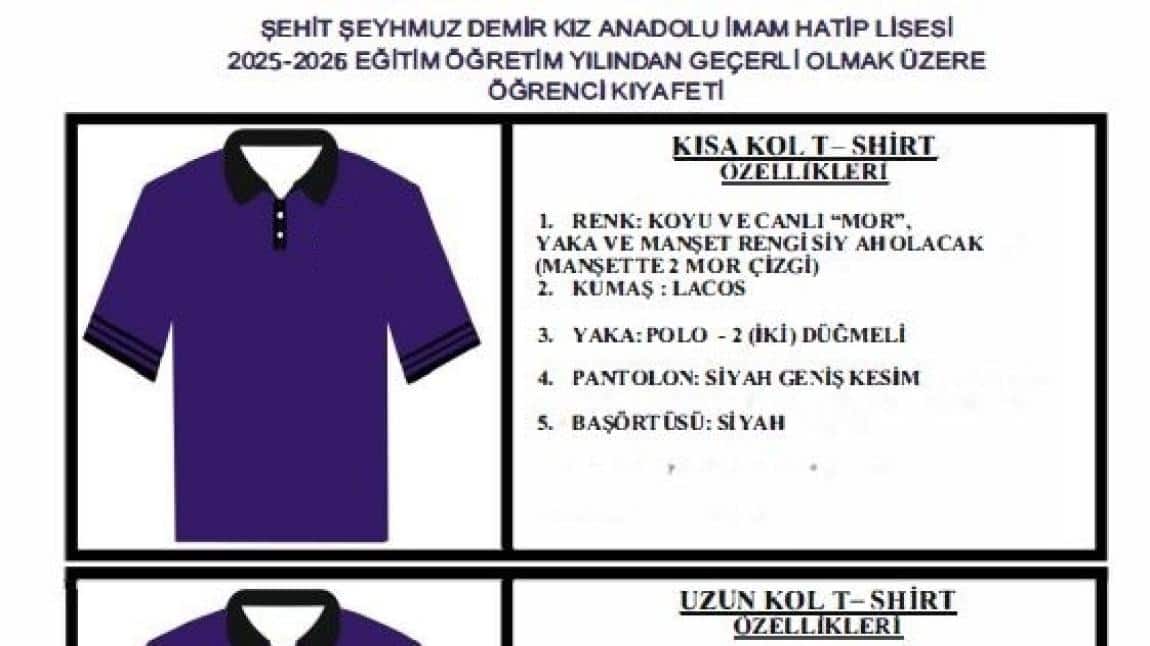 2025-2026 EĞİTİM-ÖĞRETİM YILI OKUL KIYAFETİ